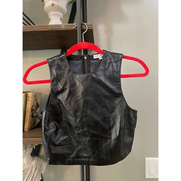 Good American Better Than Leather Faux Leather Top Black Womens Size 0 XS - Picture 4 of 11